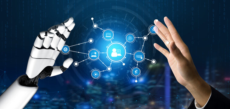 This image showcases the collaboration between human and robot hands, symbolizing the integration of technology and human creativity in a digital future. Tessel