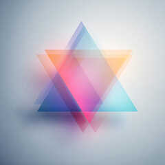 Abstract pastel triangle composition with overlapping translucent shapes and soft gradient background