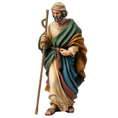 Obraz premium Saint Joseph nativity figurine with staff isolated on transparent background