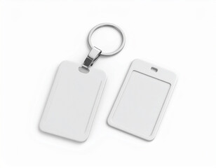 Fototapeta premium White ID Card Holders with Metal Ring on White Background