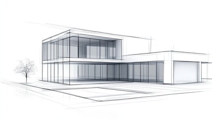 Obraz premium Modern house sketch with pool