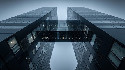 Modern connected high rise buildings with glass facade