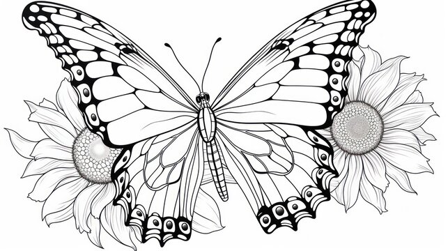 Butterfly illustration with flowers - Powered by Adobe