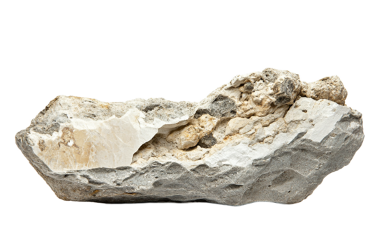 Layered sedimentary rock formation displaying internal textures isolated on transparent background