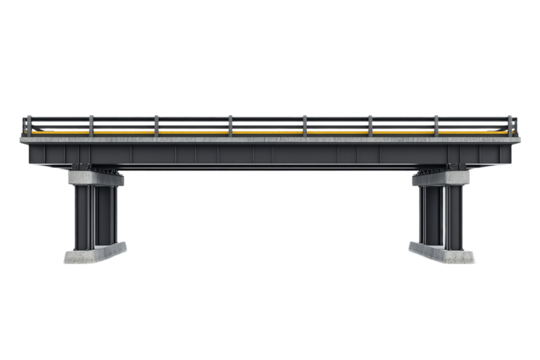 Elevated steel bridge with concrete supports isolated on transparent background