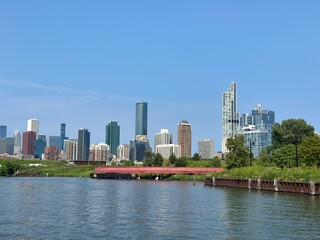 Naklejka premium Chicago skyline at sunset