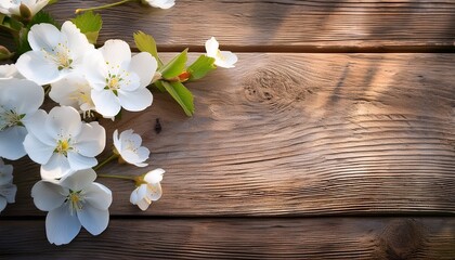 Fototapeta premium Delicate White Blossoms On A Weathered Wooden Surface