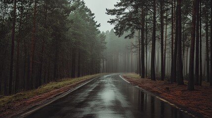 Obraz premium Misty forest road on a rainy day