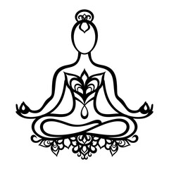 Silhouette of a girl doing yoga. Vector illustration. Meditation silhouette, Yoga icon template color editable. Yoga symbol vector sign.Decortion for card design. Abstract sign for mug,t-shirt,phone c