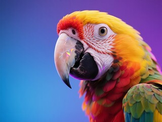 Obraz premium Macaw bird in purple and blue light