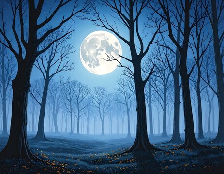 Mysterious moonlit forest