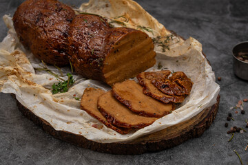 Vegan roast  seitan as alternative to meat