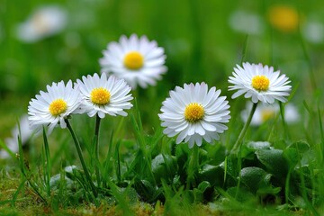 Obraz premium Delicate white daisies in a grassy field.