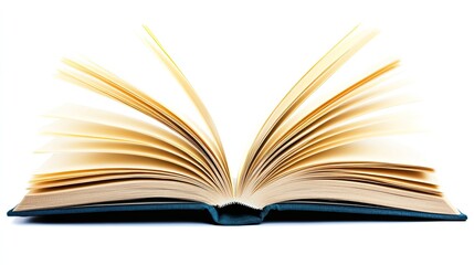 Open book with fanned pages on white background