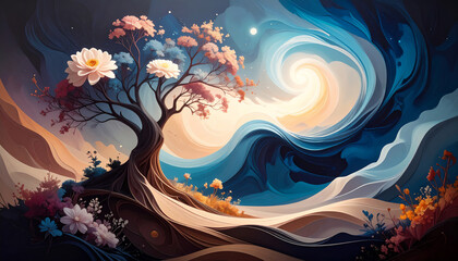 異世界に咲く桜　AI生成素材