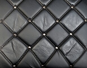 Obraz premium Black leather upholstery with diamond quilting and metallic studs