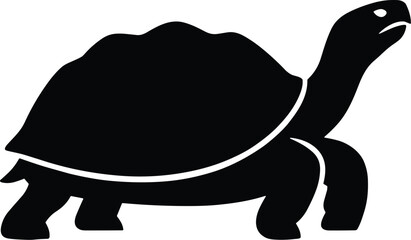 Minimal vector silhouette, tortoise standing with head extended, side profile, solid black