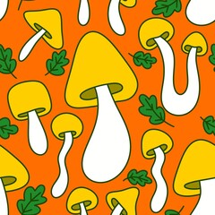 Mushrooms seamless cute pattern for wrapping paper and fabrics and linens and kids clothes print