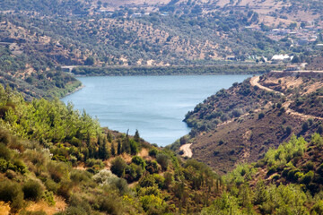 The dam lake with trees in Godence Village in Izmir, Turkey