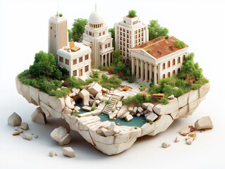 Detailed 3D Render of a Dystopian Overgrown City in Ruins