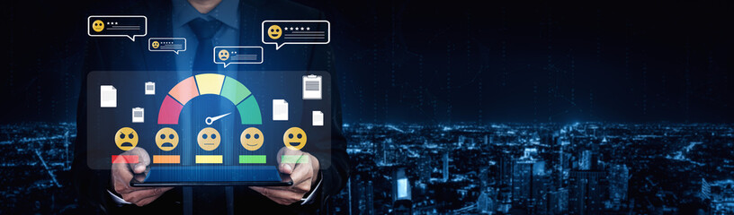 A concept of customer feedback analysis and satisfaction reporting. A dashboard for reviewing user...