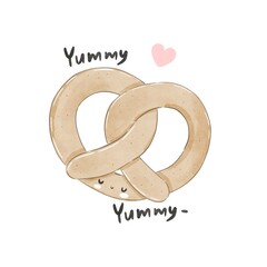 Cartoon pretzel. Colorful illustration, flat style. design for cards, print, poster	