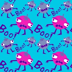 Halloween monsters vegetables seamless tomato and peas pattern for wrapping paper and fabrics