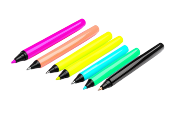 Vibrant selection of colorful felt tip pens displayed on transparent background