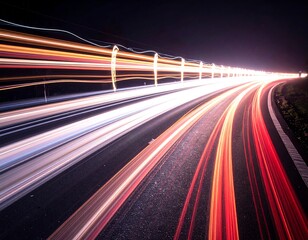 Night highway lights trails