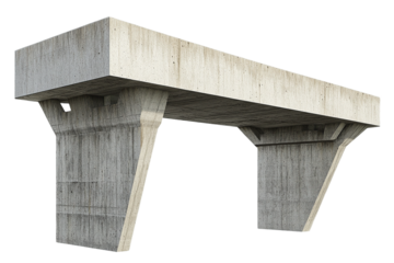 Gray concrete bridge pillar with weathered surface on transparent background