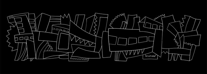  City doodle modern urban architecture streets houses hand drawn graphic illustration