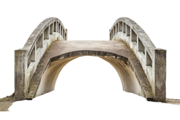 Weathered concrete pedestrian bridge with arched design isolated on transparent background