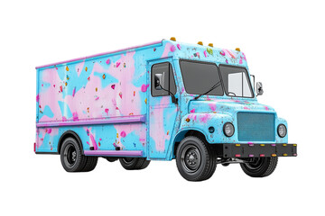 Whimsical ice cream truck with vibrant colors, illustration on transparent background