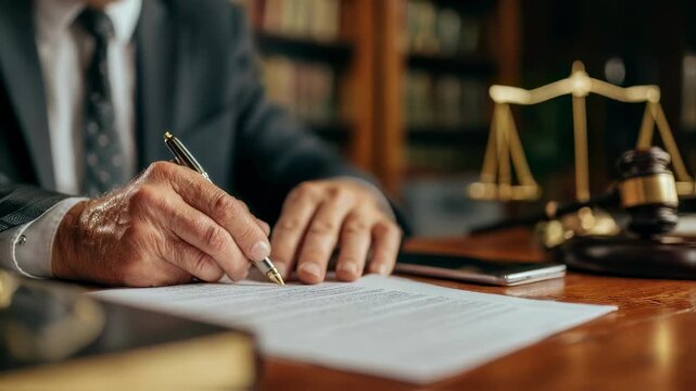 Focus on a lawyers hands editing digital CSRD narrative with legal commentary blurred notes and smartphone visible on the desk behind.