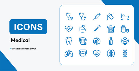 Medical Line Icons Set Healthcare Hospital Doctor and Pharmacy Vector Symbols