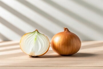 Obraz premium Fresh golden onion and sliced onion ready for cooking and culinary uses