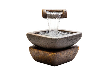 Serene indoor fountain cascading water, tranquility stone design on transparent background