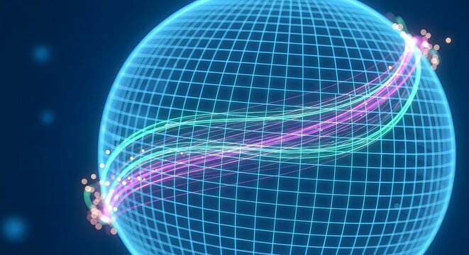 Abstract globe with glowing lines and particles in a blue background