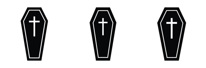Obraz premium Halloween Coffin Vector Set – Spooky Black Coffin Silhouettes with Cross for Horror Decor, Graveyard Themes, Invitations, Crafts, Stickers, and Scary Holiday Illustrations