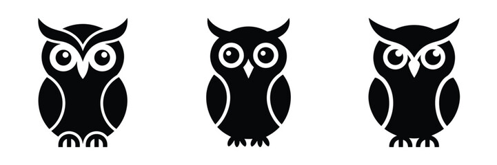 Halloween Owl Silhouette Vector Set – Spooky Night Bird Icons for Witchcraft Themes, Forest Creatures, Scary Illustrations, Posters, Party Decor, and Seasonal Halloween Designs