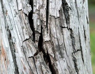 Obraz premium Close-up of weathered tree bark with deep cracks
