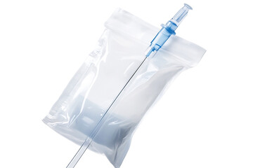 Sterile medical syringe needle in protective plastic package on transparent background