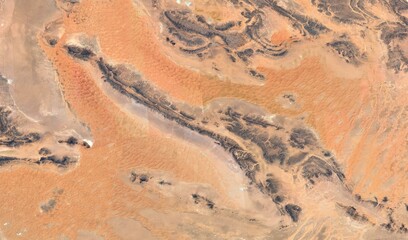 Sahara Desert: High-Resolution Satellite View of Abstract Patterns and Dunes