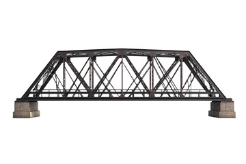 Weathered brown steel truss railway bridge isolated on transparent background
