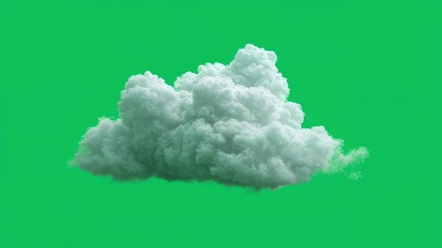 White cumulus cloud transforming shape against green screen background, creating seamless visual effects compositing element for professional video production