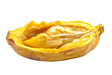 Opened ripe jackfruit delicious fruit close-up shot on transparent background