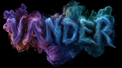 Fantasy typography effect with entire word dissolving into colored smoke, Photoshop surreal design. fantasy typography, smoke dissolution, photoshop artistic text, surreal letterin