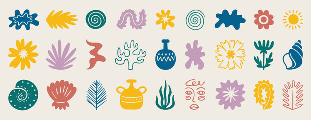 Cute boho Mediterranean set with soft pastel motifs, hand drawn © Yanka