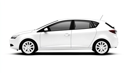White generic car side view isolated on white background