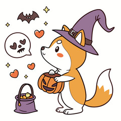 SVG art: A Curious Akita in a Halloween vibe with holding a heart, tinted with Spooky Fun tones